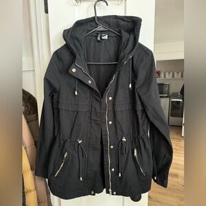 H&M Divided Black Utility Jacket Anorak with Gold Details
